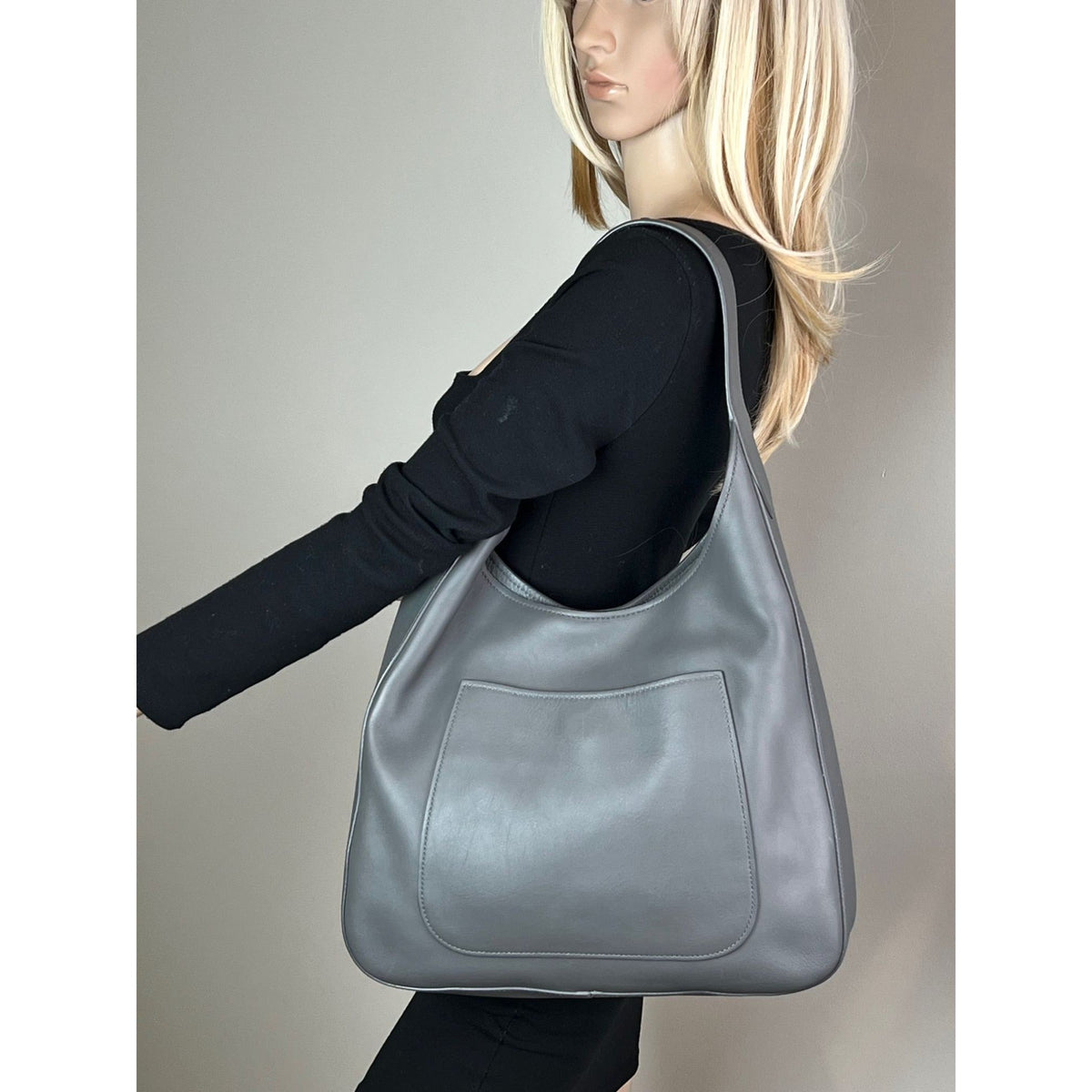 Prada Grey Leather Hobo Bag