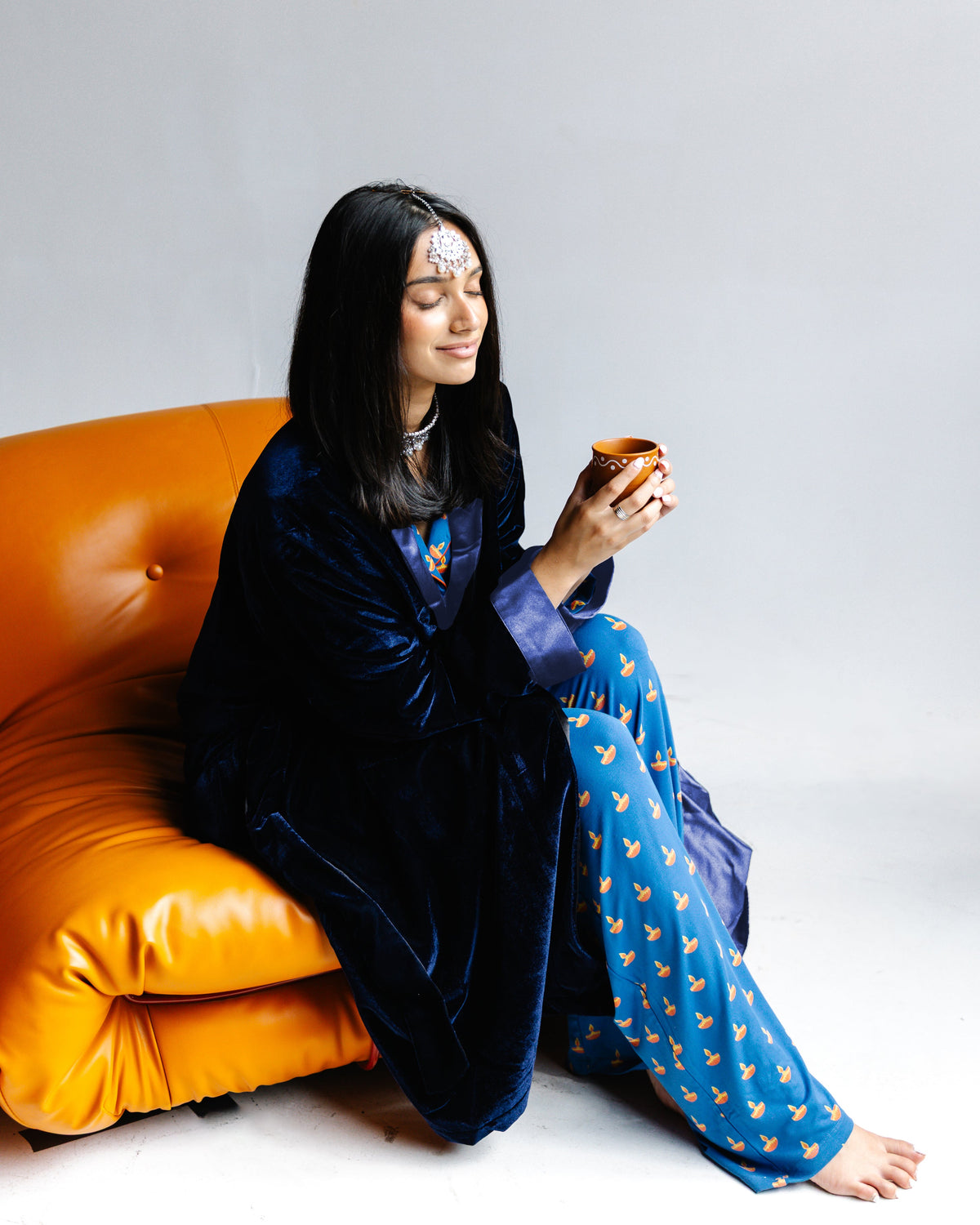 Adult Robe – Velvet & Satin – Blue Diya