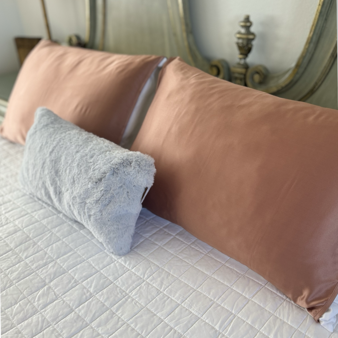 Rose Gold Pink Silk Pillow Sleeve.