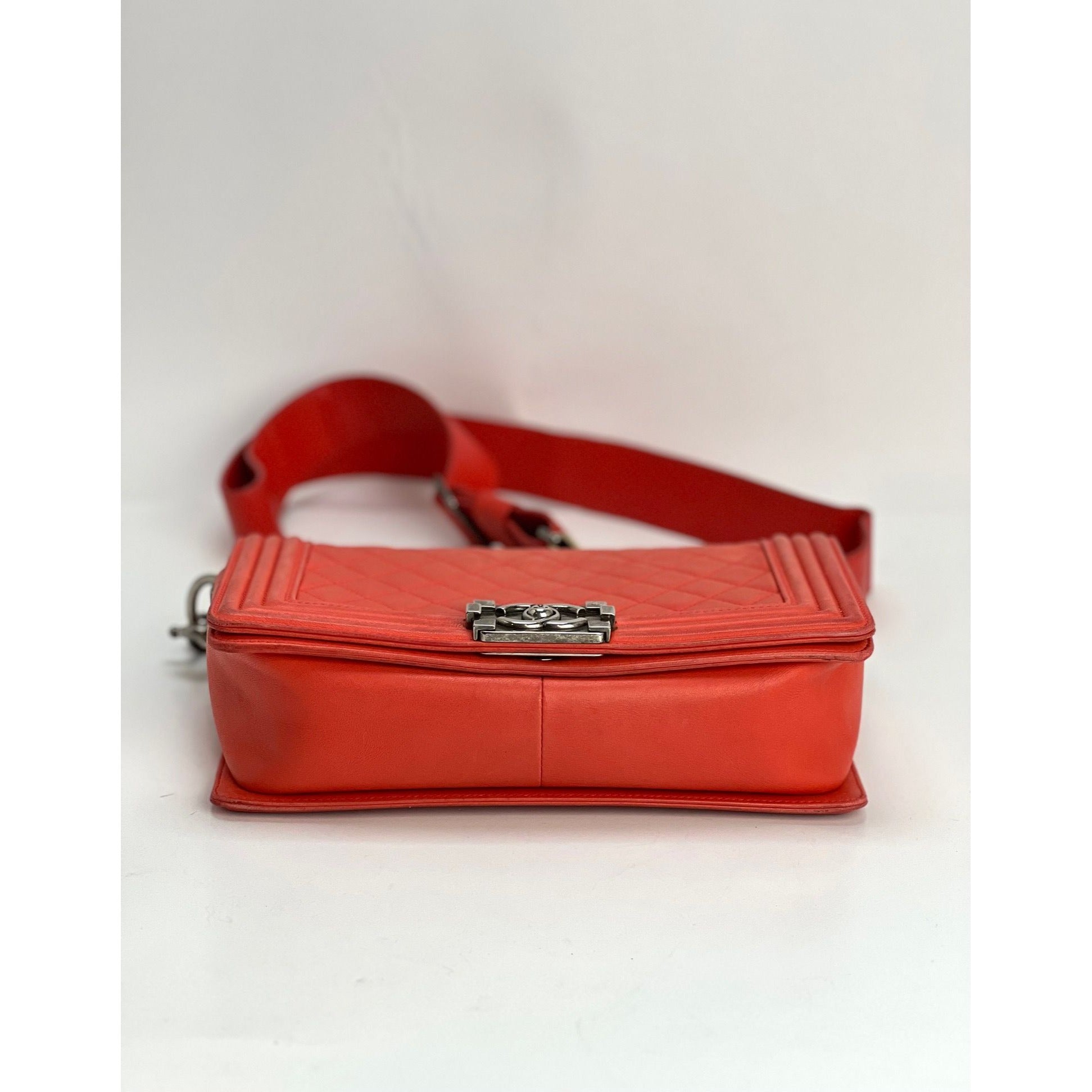 CHANEL Lambskin Quilted Medium Boy Red Flap Bag