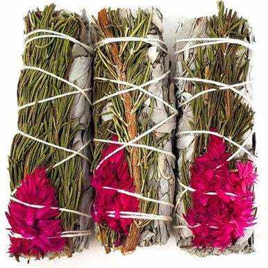 Rosemary, Pampas Plume &amp; White Sage Smudge Stick (4 in.)