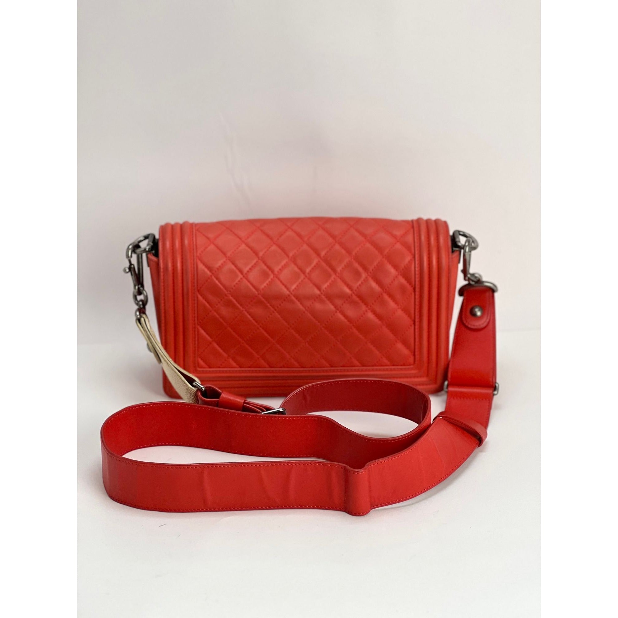 CHANEL Lambskin Quilted Medium Boy Red Flap Bag