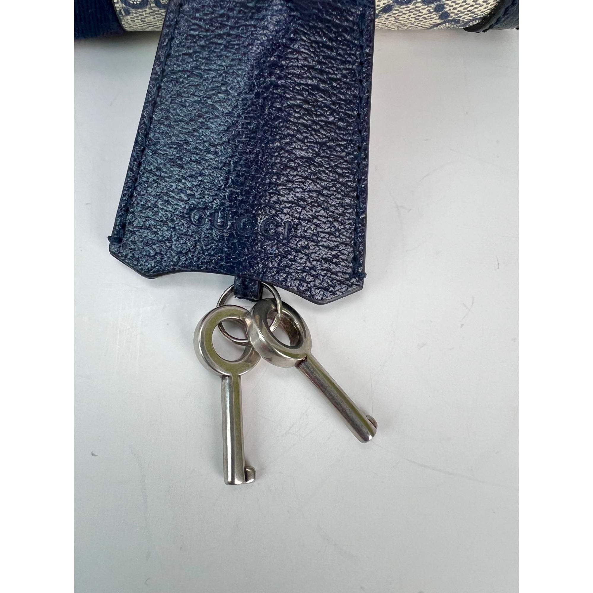 Gucci GG Supreme Dollar Calfskin Web Small Padlock Navy Tote