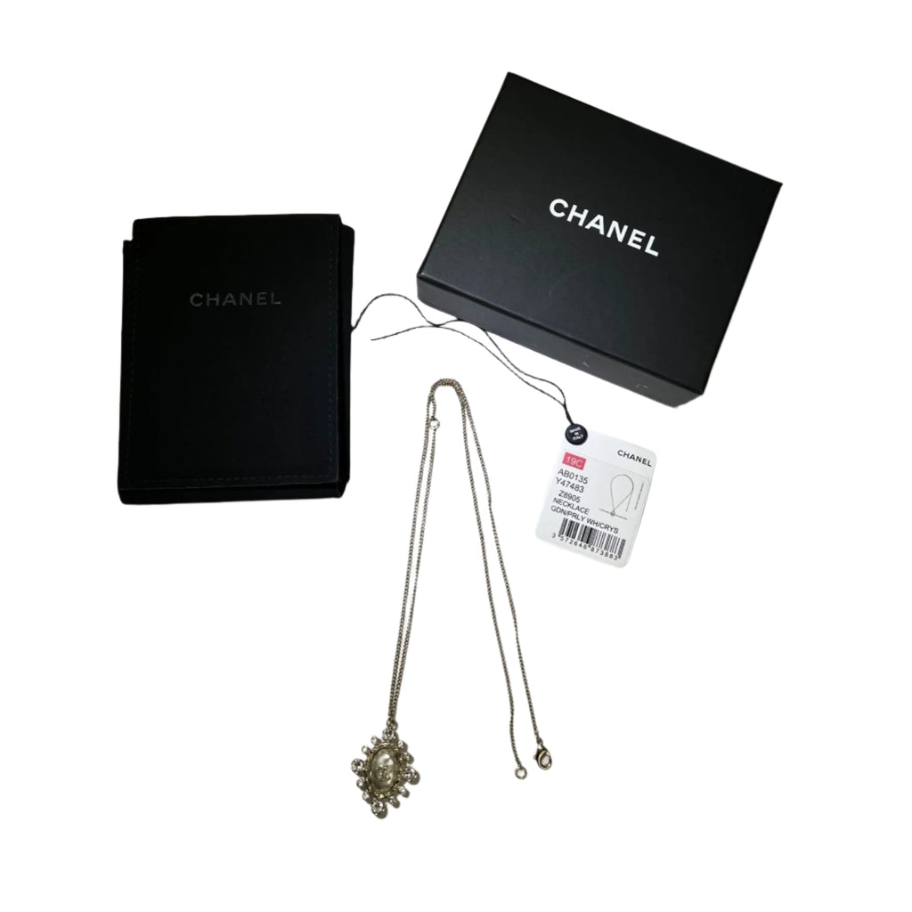 Chanel Crystal CC Necklace Gold Pearly Fashion Jewelry