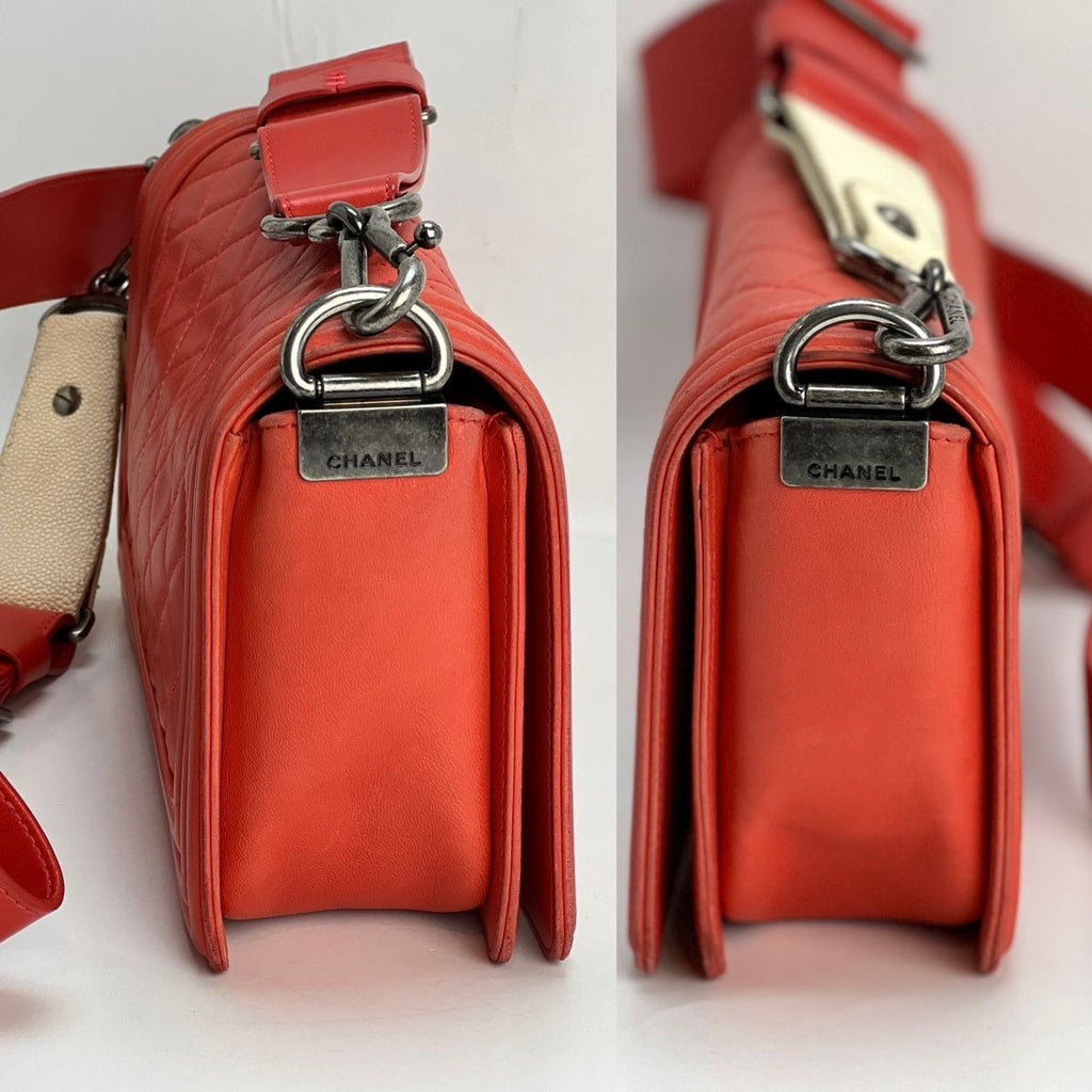 CHANEL Lambskin Quilted Medium Boy Red Flap Bag