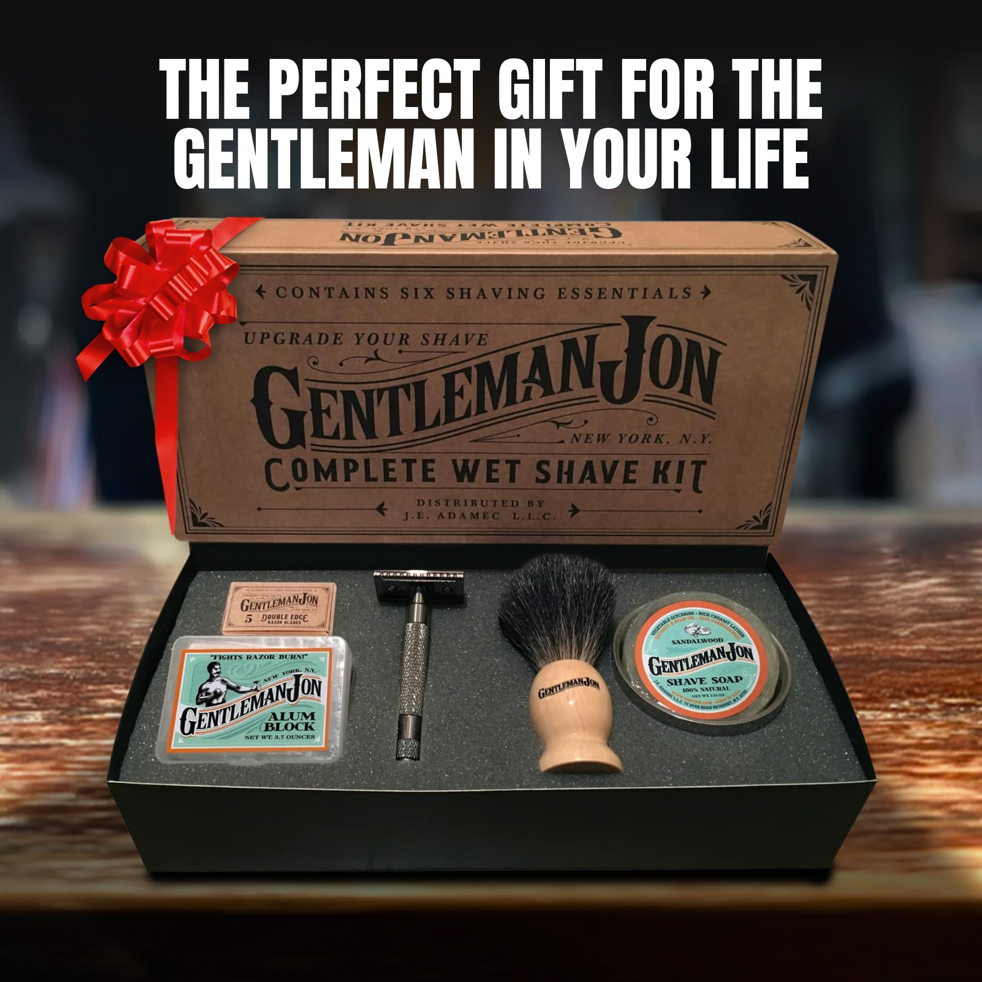 Gentleman Jon Safety Razor Shaving Kit | Vintage Wet Shave Grooming Set for Men - Includes: Safety Razor, Hair Shaving Brush, Alum Block, Shave Soap, Bowl & Double Edge Razor Blades
