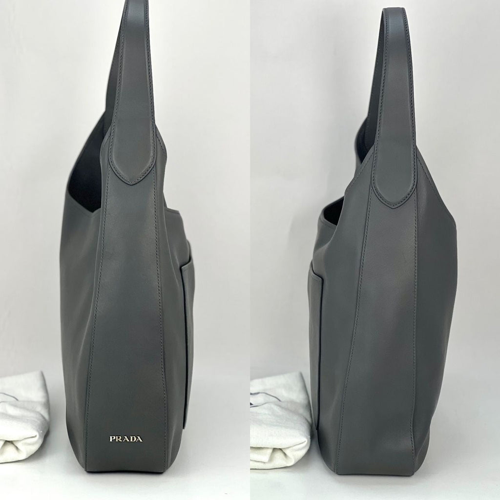 Prada Vitello Daino grey Hobo Bag