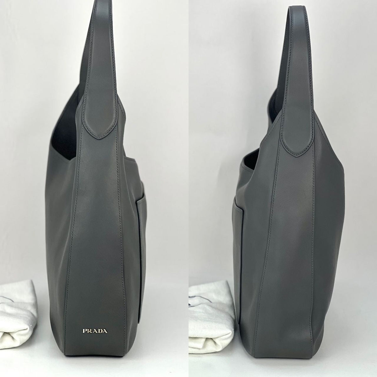 Prada Grey Leather Hobo Bag