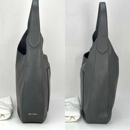 Prada Grey Leather Hobo Bag