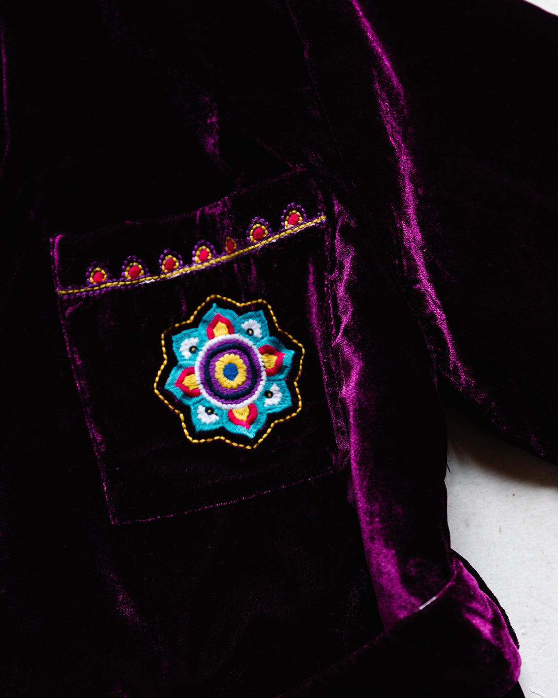 Adult Robe – Velvet &amp; Satin – Purple Rangoli