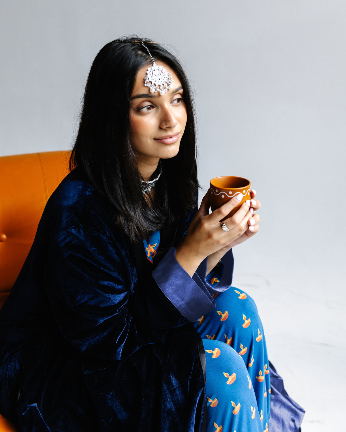 Adult Robe – Velvet &amp; Satin – Blue Diya