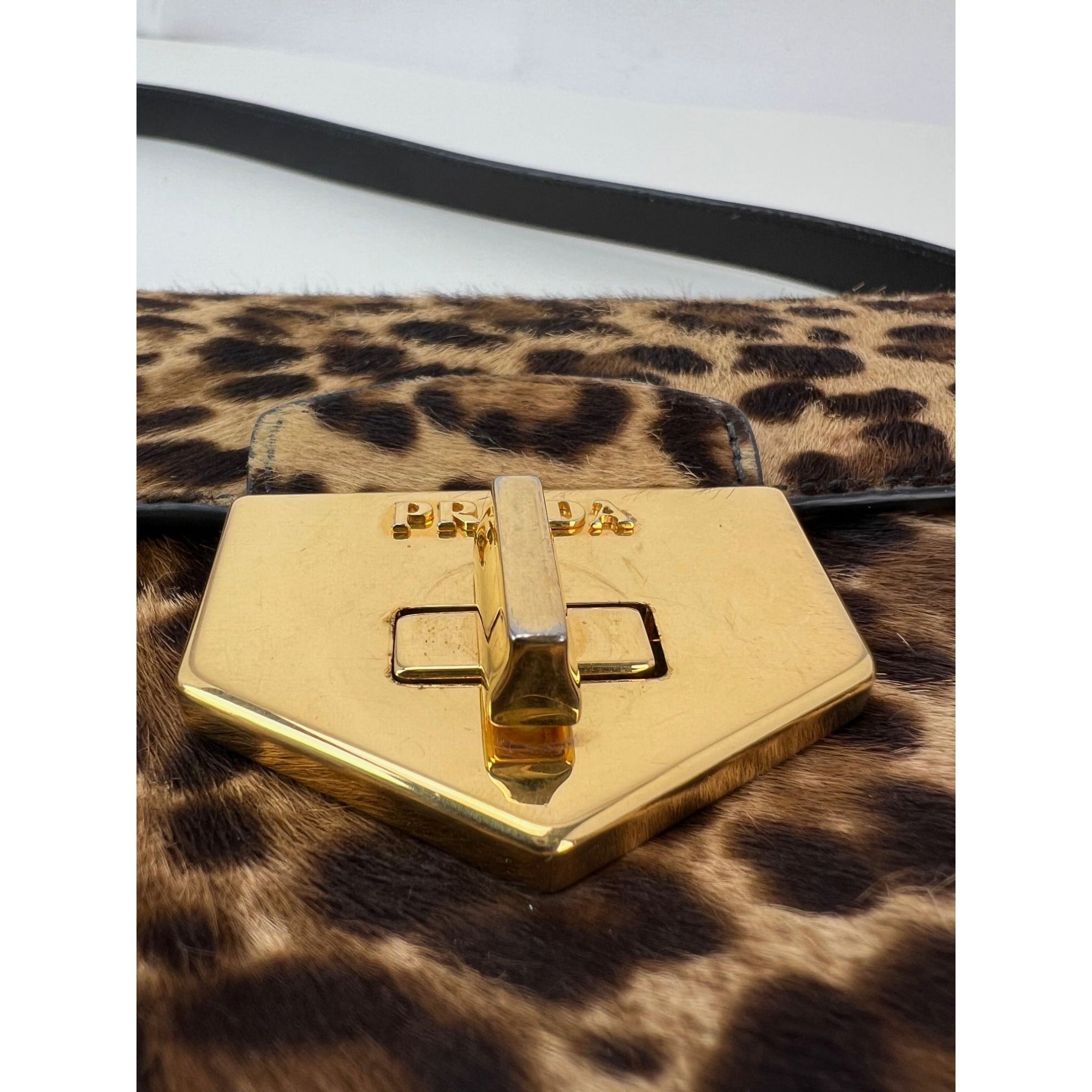 Prada Cavallino Leopard calf Hair Shoulder Bag