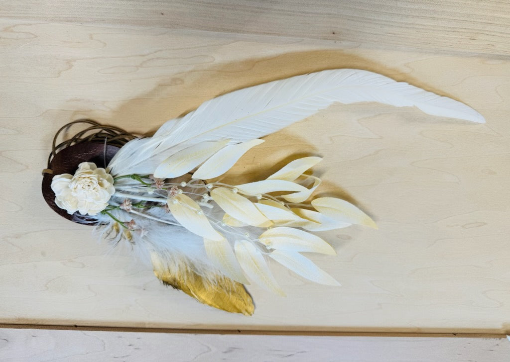 Boho Western Wedding Floral & Feather Bridsmaid Hat in Tan 984p