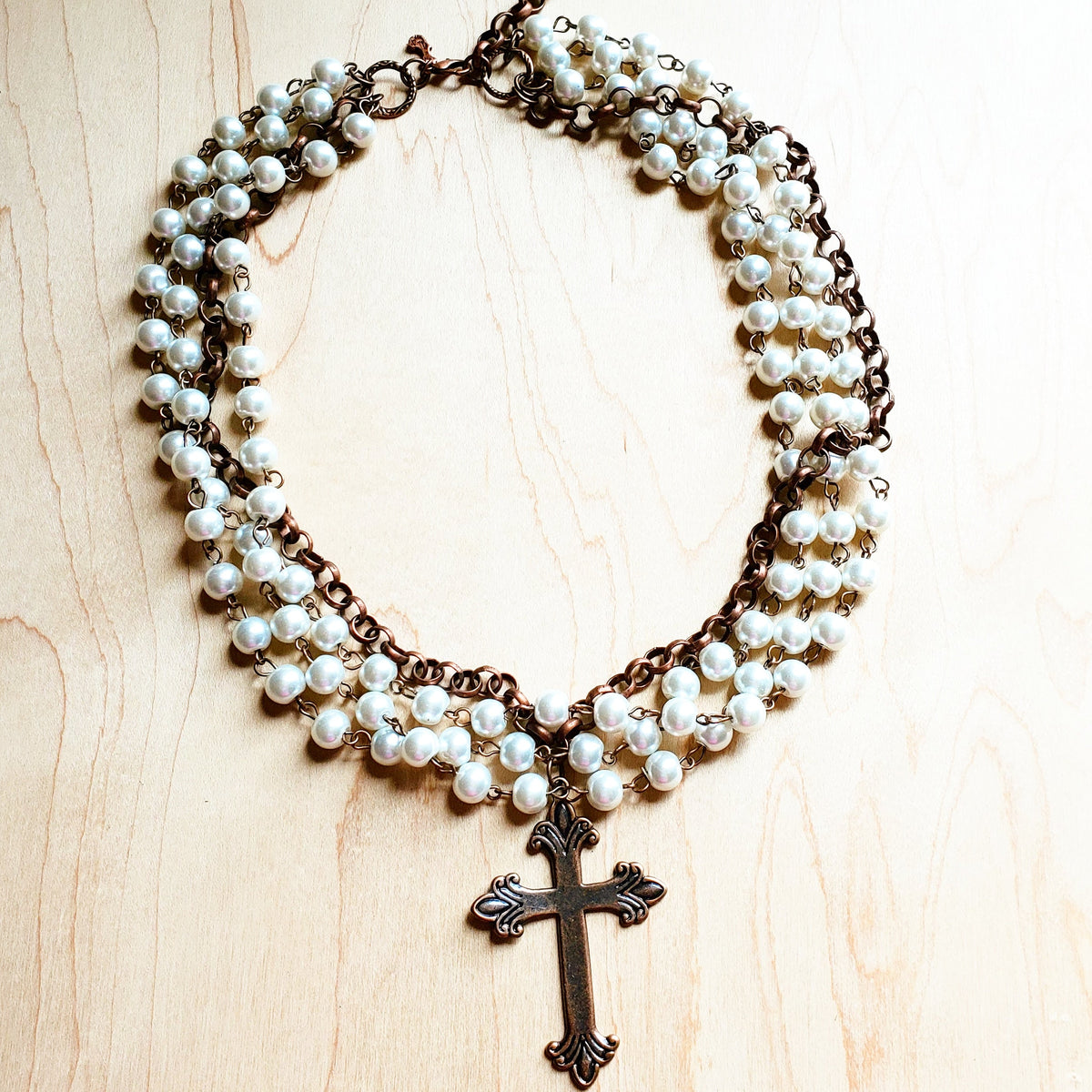 Pearl and Copper Beaded Collar Necklace