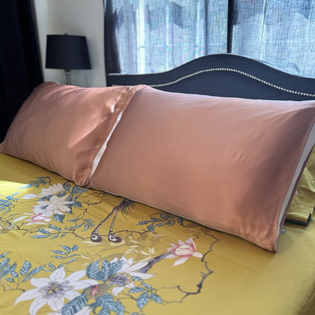 Rose Gold Pink Silk Pillow Sleeve.