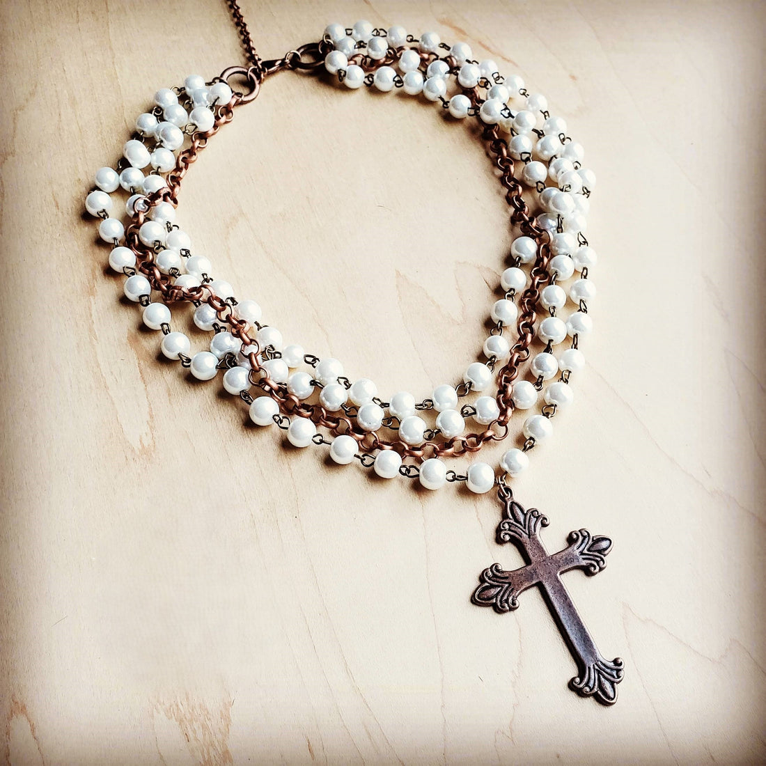 Pearl and Copper Beaded Collar Necklace
