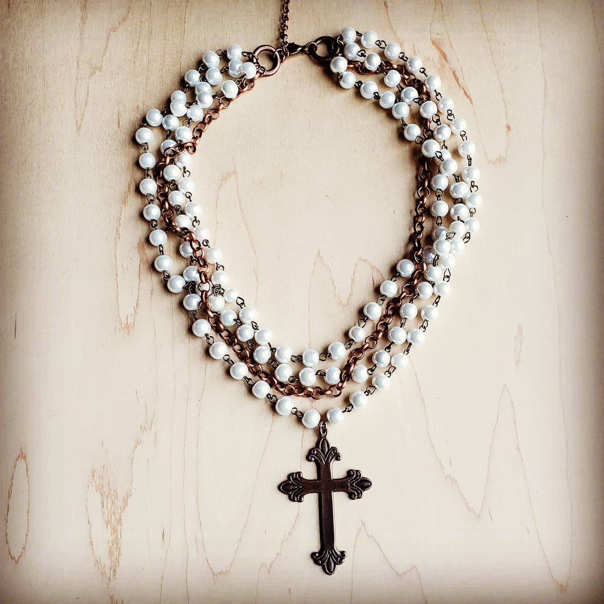Pearl and Copper Beaded Collar Necklace
