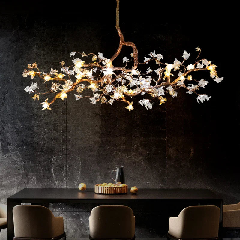 Charming Vintage Copper Flower Chandelier -  Tree Branch LED Lighting for Dining Rooms, Kitchen Islands, and Indoor Decor