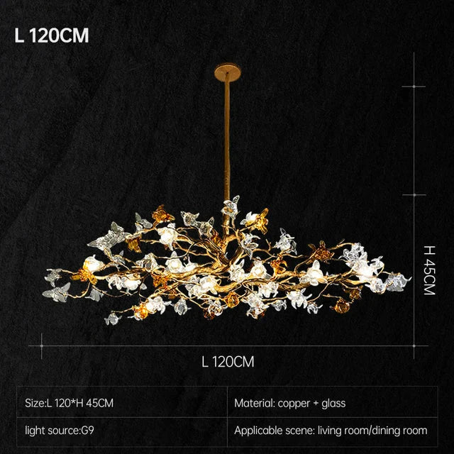 Charming Vintage Copper Flower Chandelier -  Tree Branch LED Lighting for Dining Rooms, Kitchen Islands, and Indoor Decor