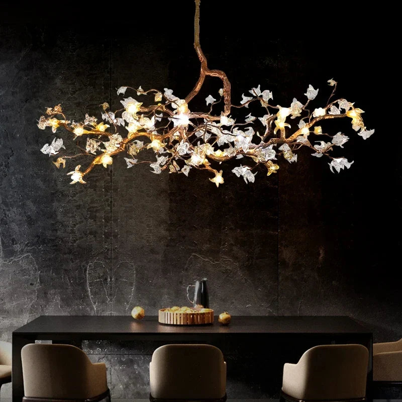 Charming Vintage Copper Flower Chandelier -  Tree Branch LED Lighting for Dining Rooms, Kitchen Islands, and Indoor Decor