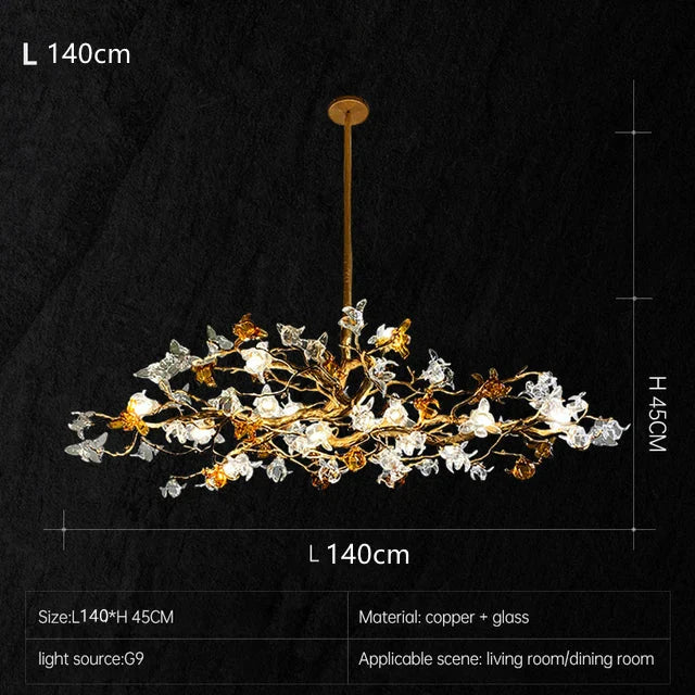 Charming Vintage Copper Flower Chandelier -  Tree Branch LED Lighting for Dining Rooms, Kitchen Islands, and Indoor Decor