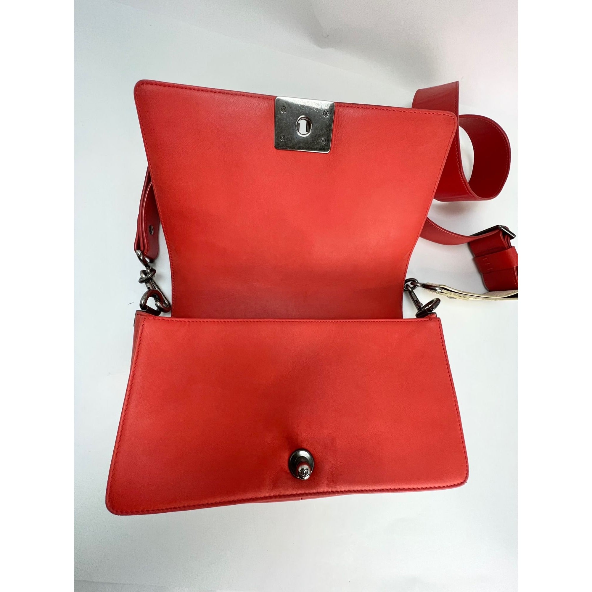 CHANEL Lambskin Quilted Medium Boy Red Flap Bag