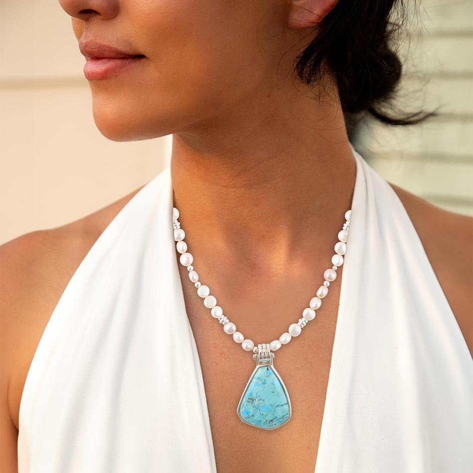Blue Turquoise and Pearl Necklace