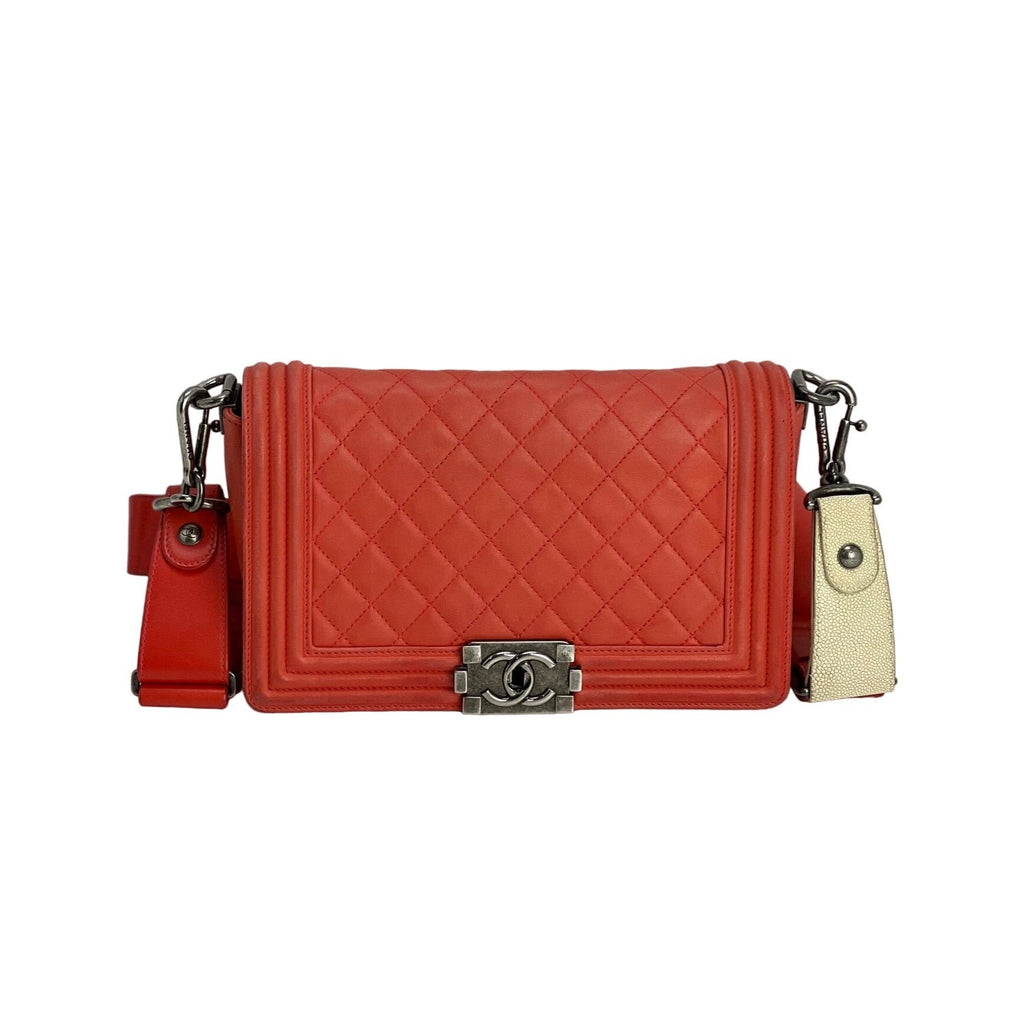 CHANEL Lambskin Quilted Medium Boy Red Flap Bag