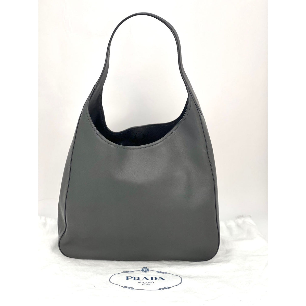 Prada Grey Leather Hobo Bag