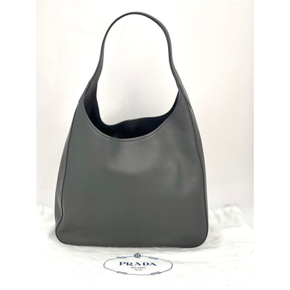 Prada Grey Leather Hobo Bag