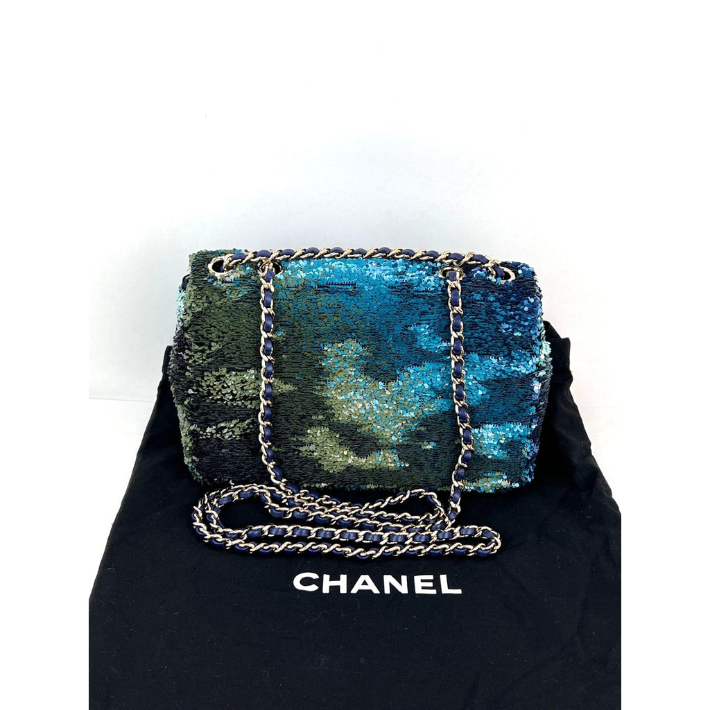 Chanel Shaded Sequins Mini Flap Green, Blue, black Shoulder Bag