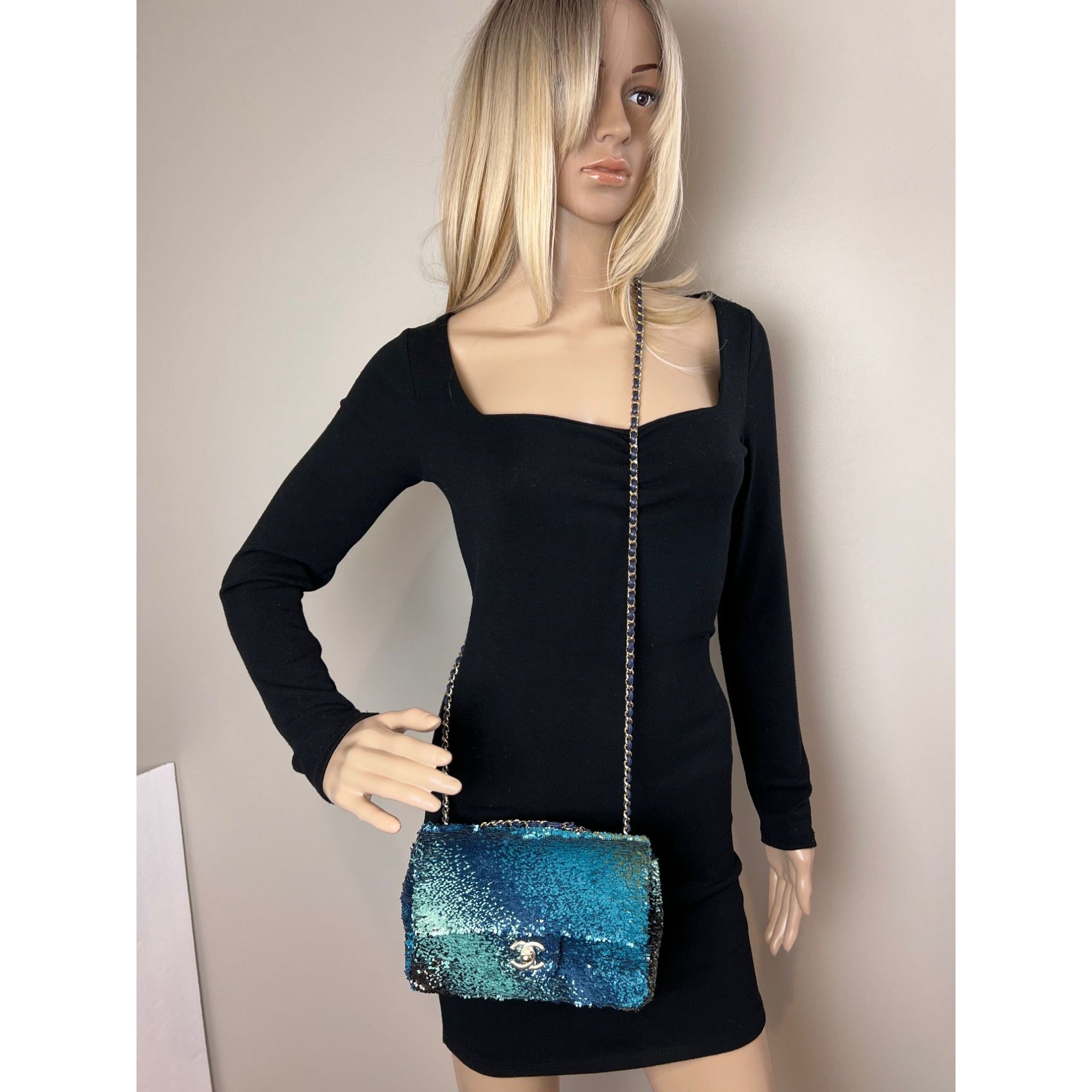 Chanel Shaded Sequins Mini Flap Green, Blue, black Shoulder Bag